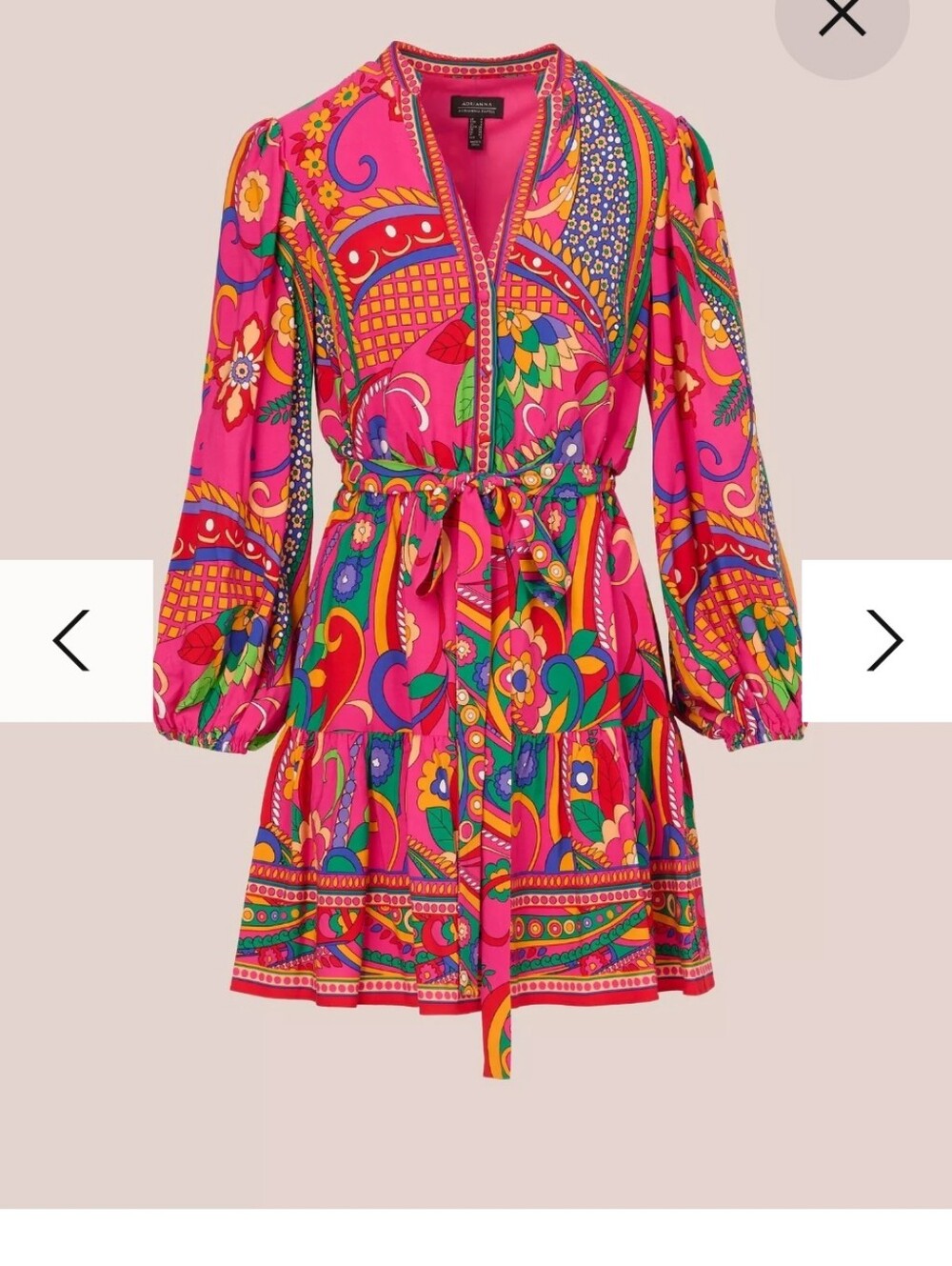 Adrianna Papell Pink Multicolor Printed Long-Sleeve Mini Dress - Picture 5 of 11